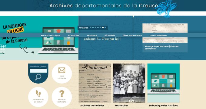 écran accueil du site des Archives de la Creuse