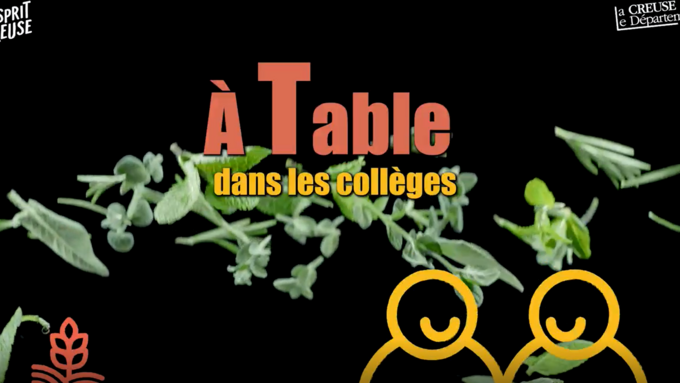 texte A table dans les collèges fond noir animé de mélange d'herbes aromatiques